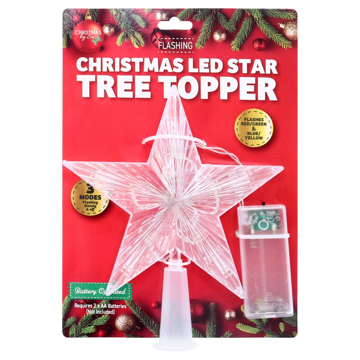 Christmas Battery Operated Tree Topper LED Star 14cm x 18cm Multi Colour