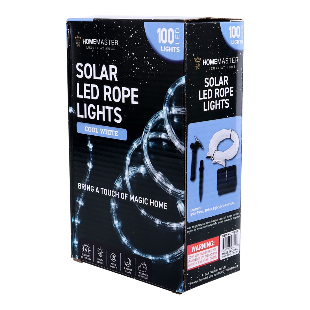 Rope Light Solar 100 LED 12m Total Length Cool White 8 Functions