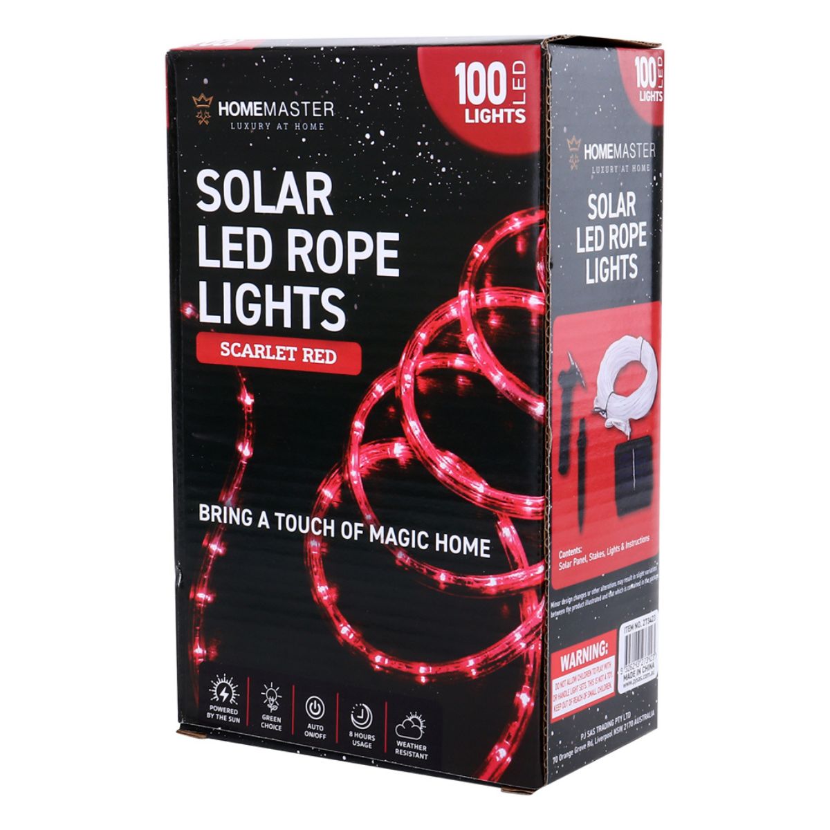 Rope Light Solar 100 LED 12m Total Length Red 8 Functions