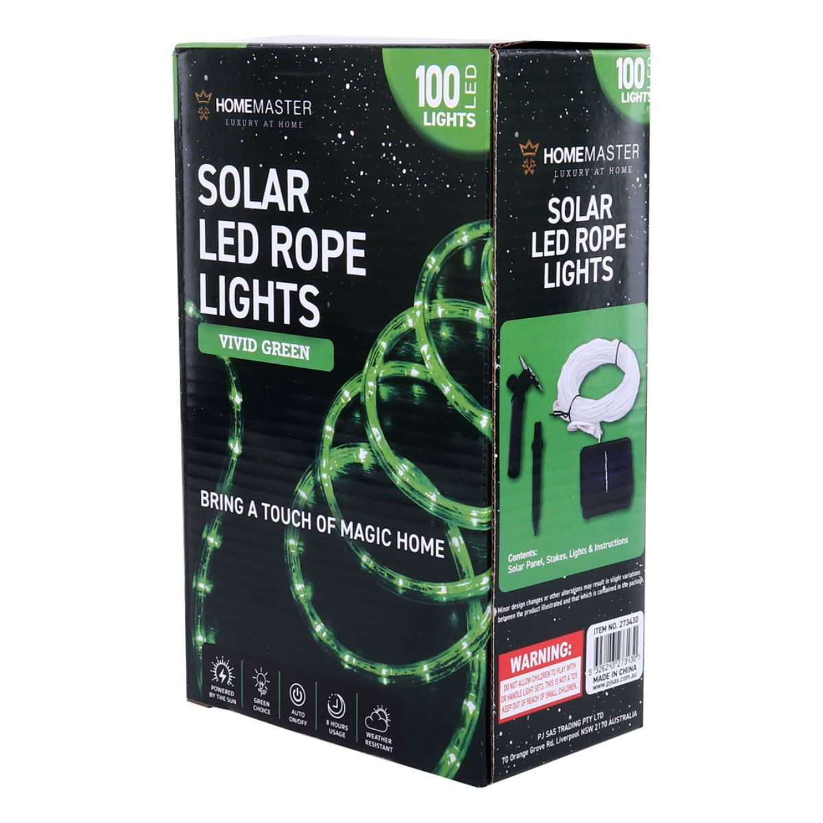 Rope Light Solar 100 LED 12m Total Length Green 8 Functions