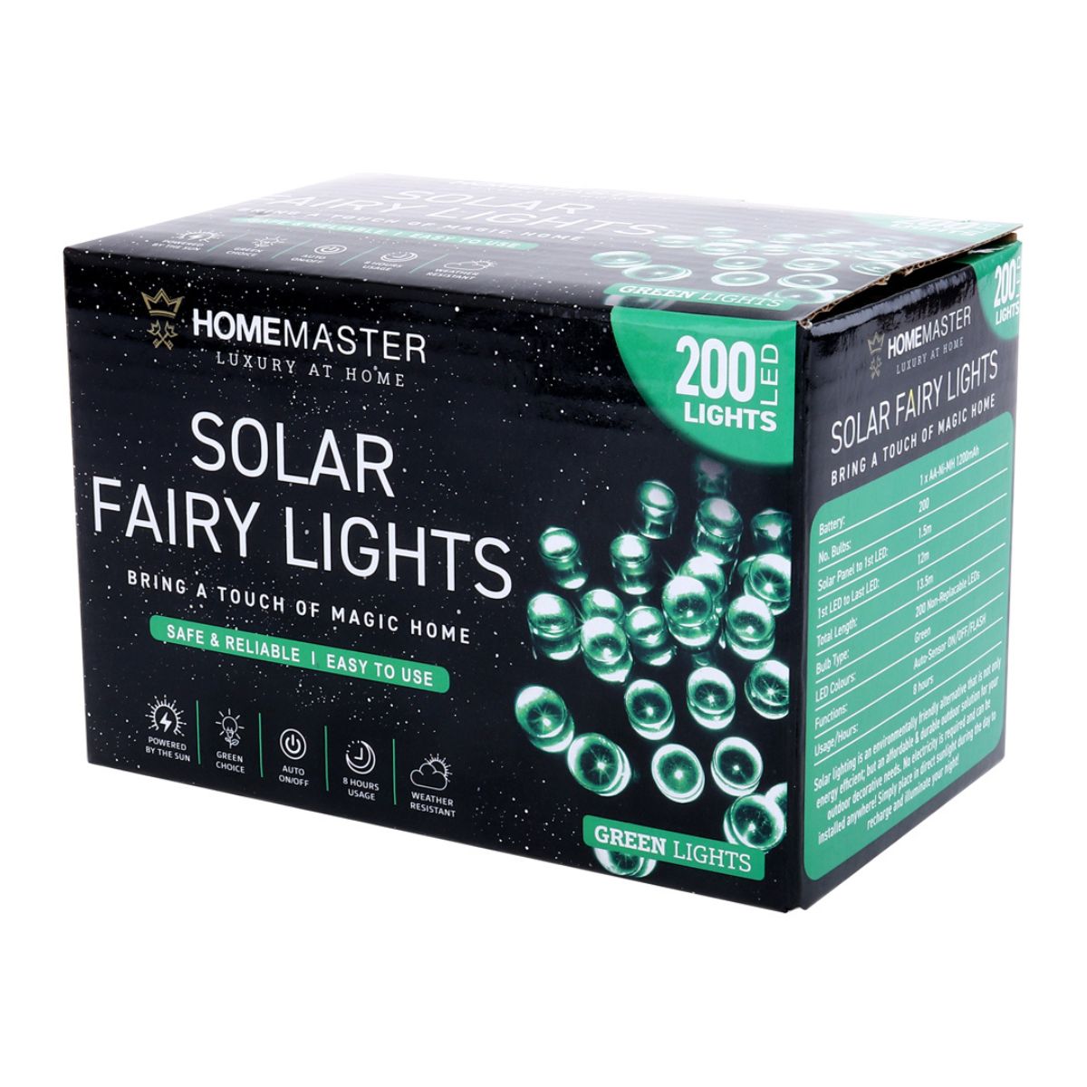 Fairy Light Solar 200 LED 13.5m Total Length Green 2 Functions