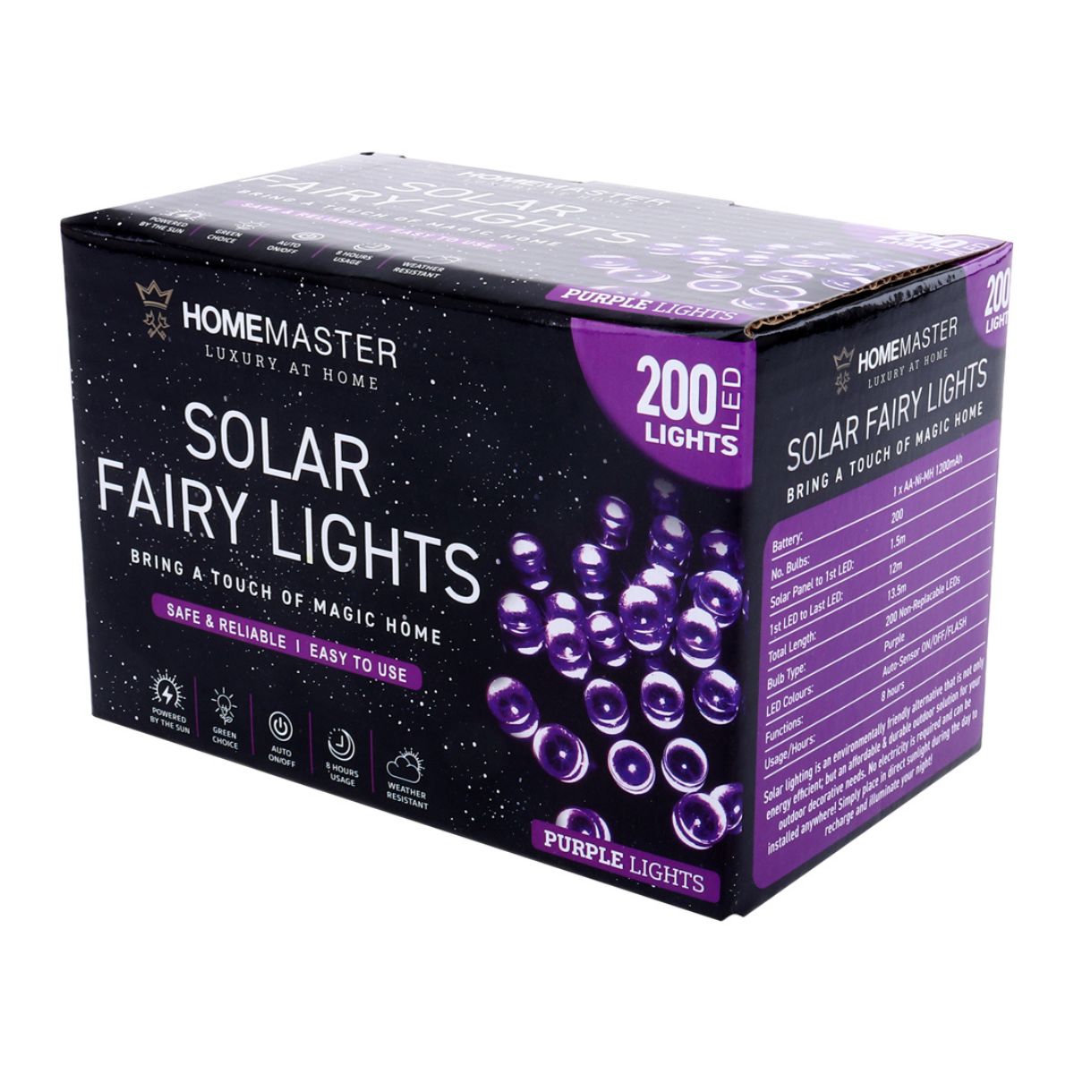 Fairy Light Solar 200 LED 13.5m Total Length Purple 2 Functions