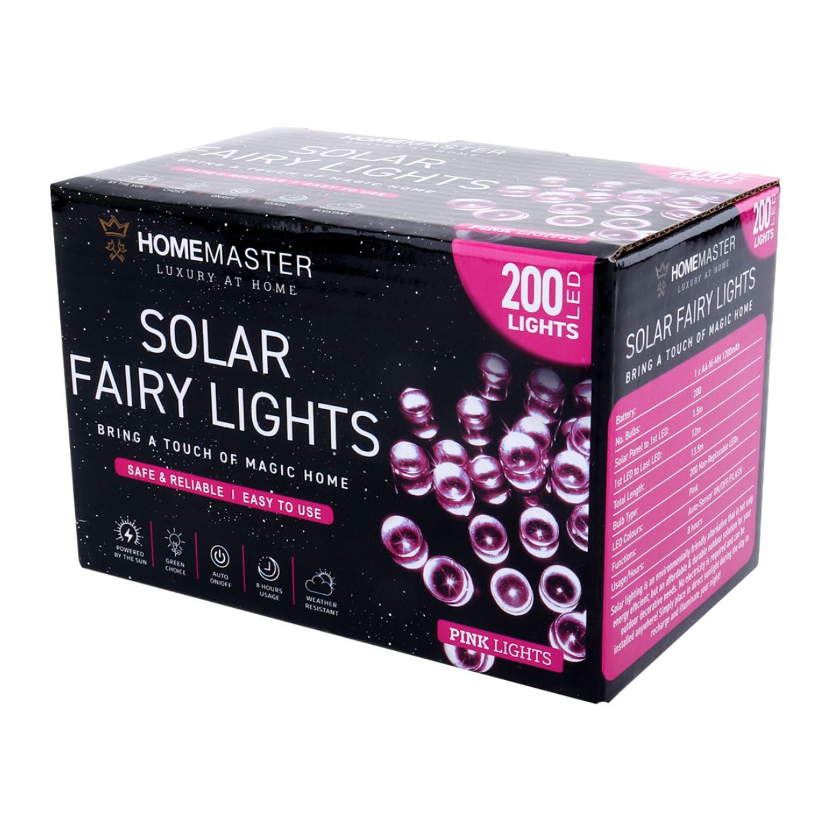 Fairy Light Solar 200 LED 13.5m Total Length Pink 2 Functions
