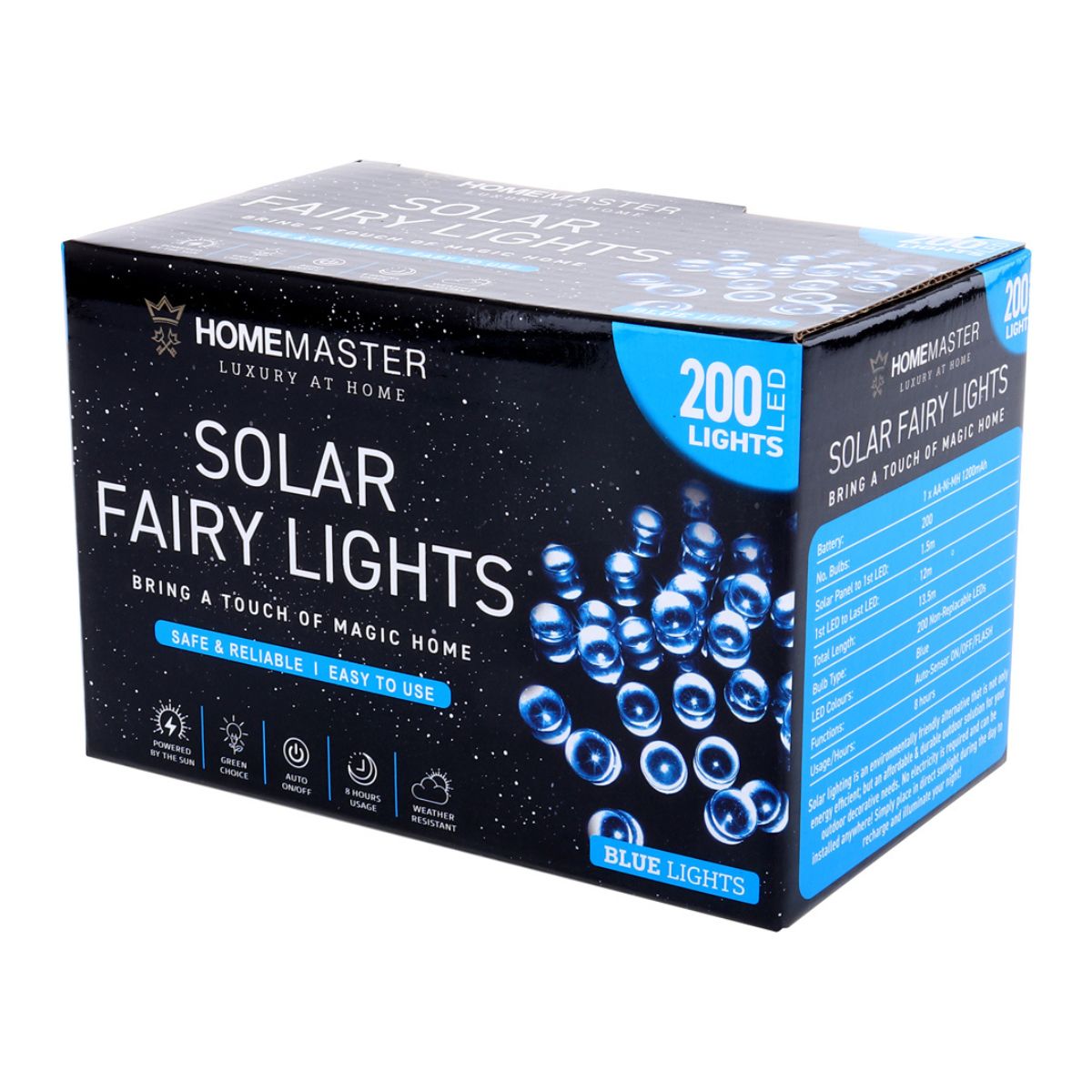 Fairy Light Solar 200 LED 13.5m Total Length Blue 2 Functions