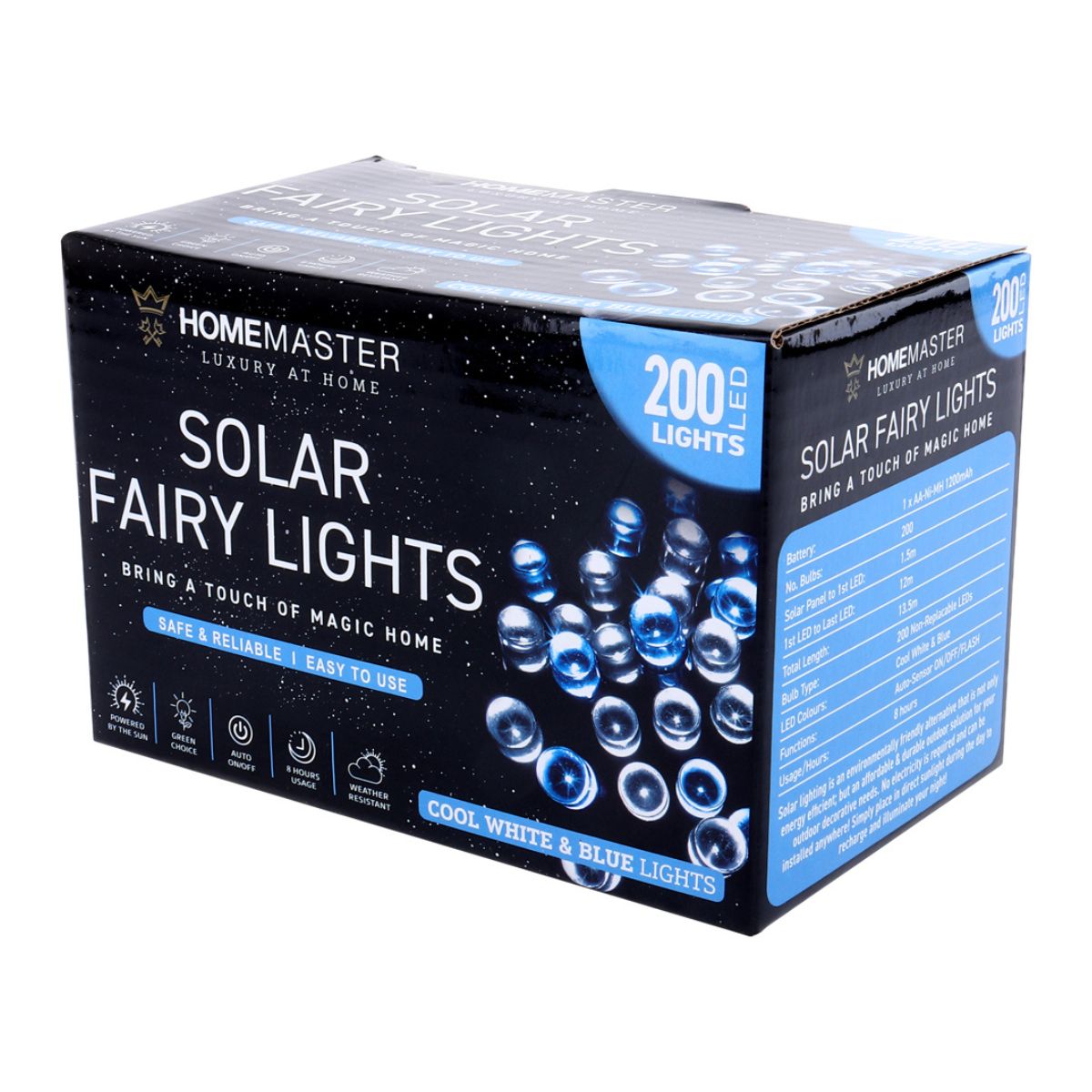 Fairy Light Solar 200 LED 13.5m Total Length Cool White & Blue 2 Functions