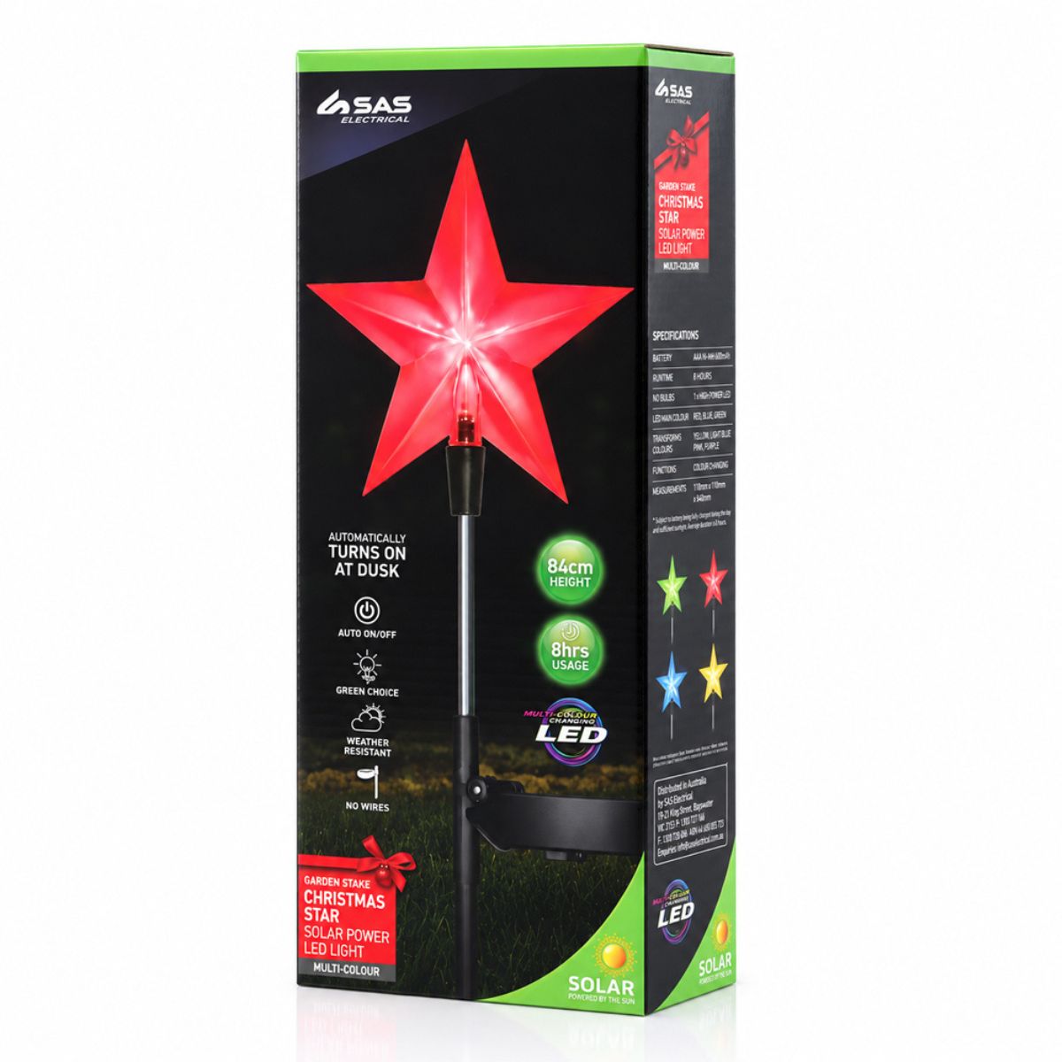 Christmas Stake Light Solar Star 11cm x 84cm 1 LED Colour Multi Colour 1 Function Colour Changing