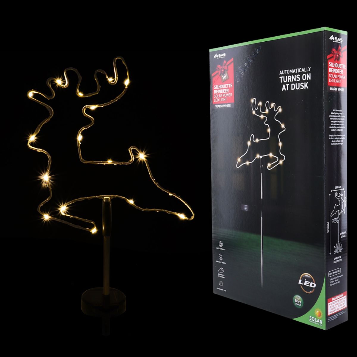 Christmas Stake Light Solar Silhouette Reindeer 18 LED 22cm x 22cm x 70cm Warm White 1 Functions
