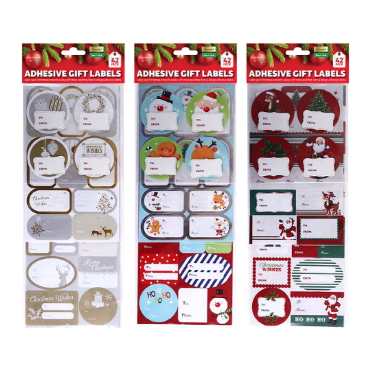 Gift Tag Adhesive Christmas 42pk 13cm X 36cm Includes 3 Sheets (assorted Designs)
