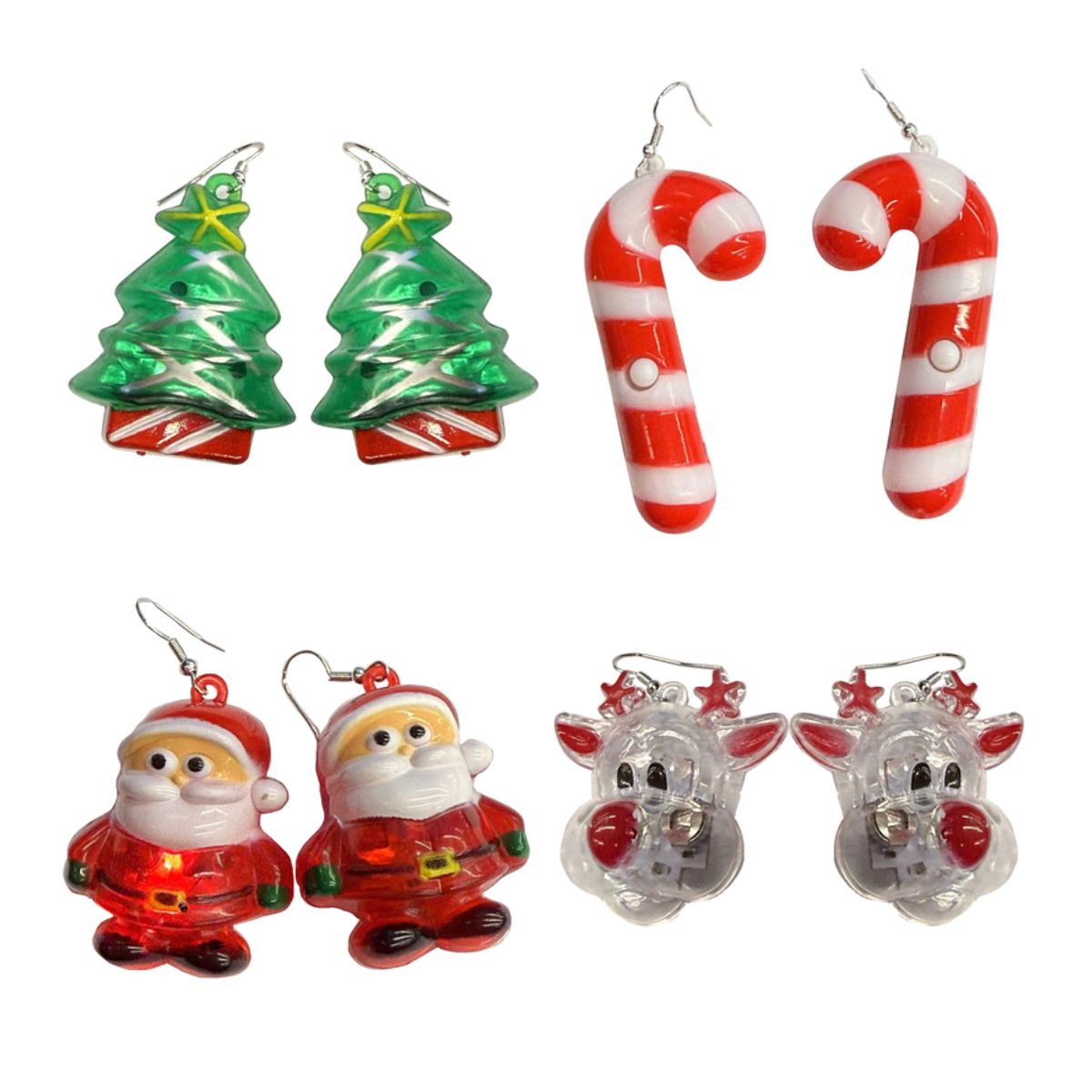LED Light Up Earrings Christmas 1 Pair 4 Assorted