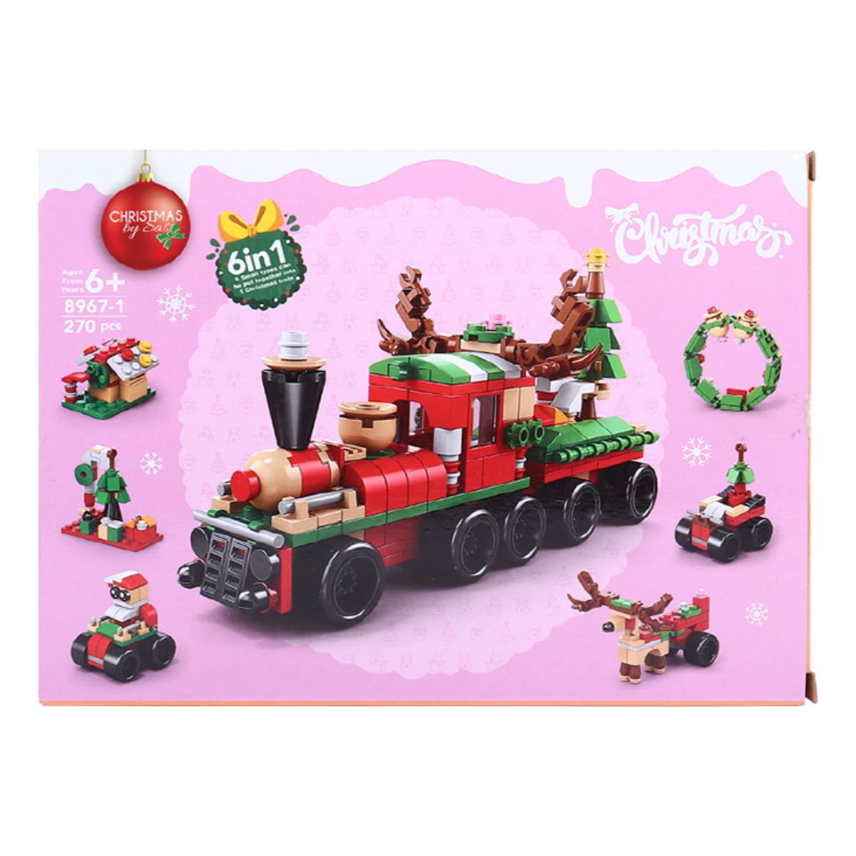Building Brick Kit 6in1 Christmas Train 270pc 18.5cm X 8.5cm X 9.5cm