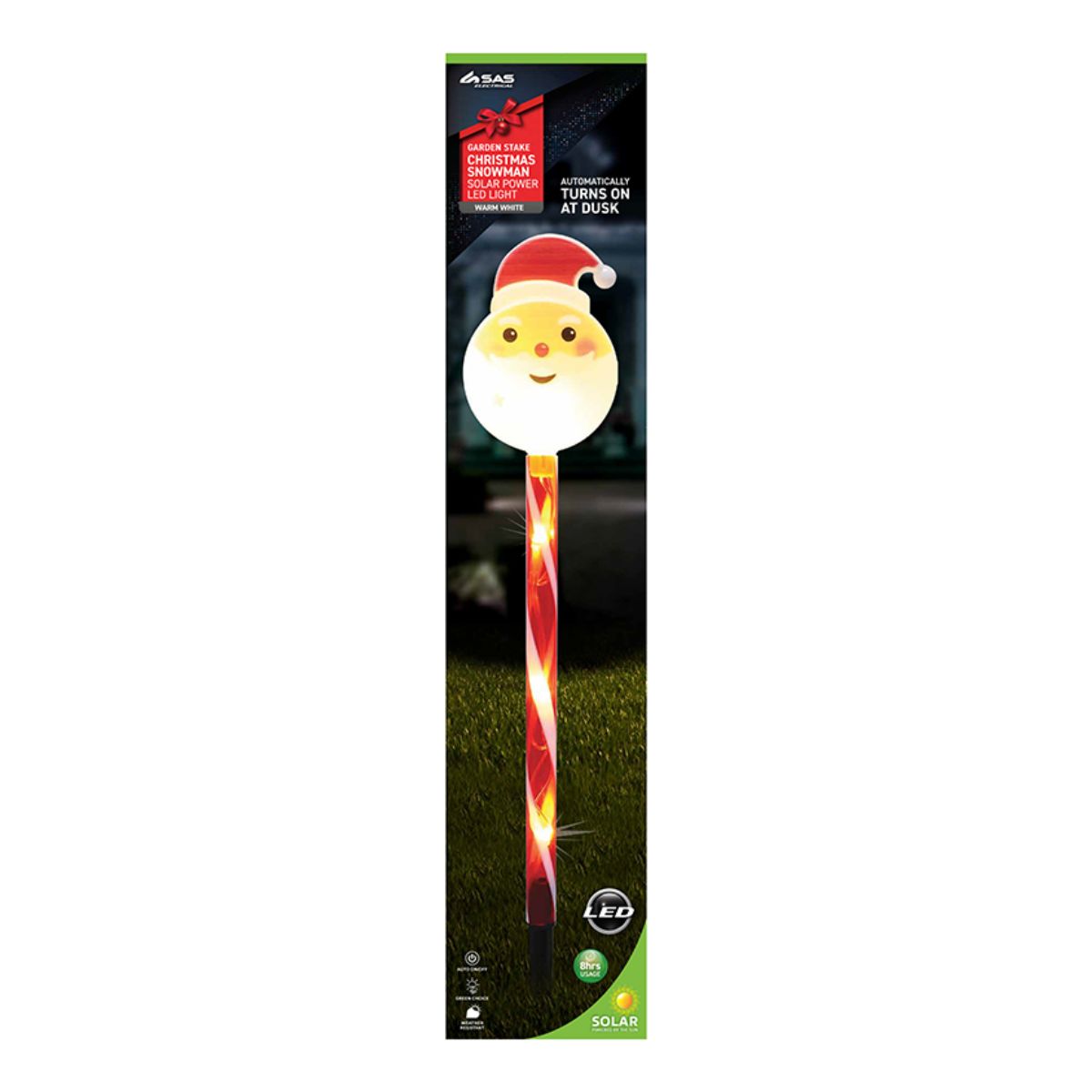 Stake Light Solar Christmas Santa Head with Candy Stripe Stake 5 LED 11cm x 8cm X 47cm Warm White 2
