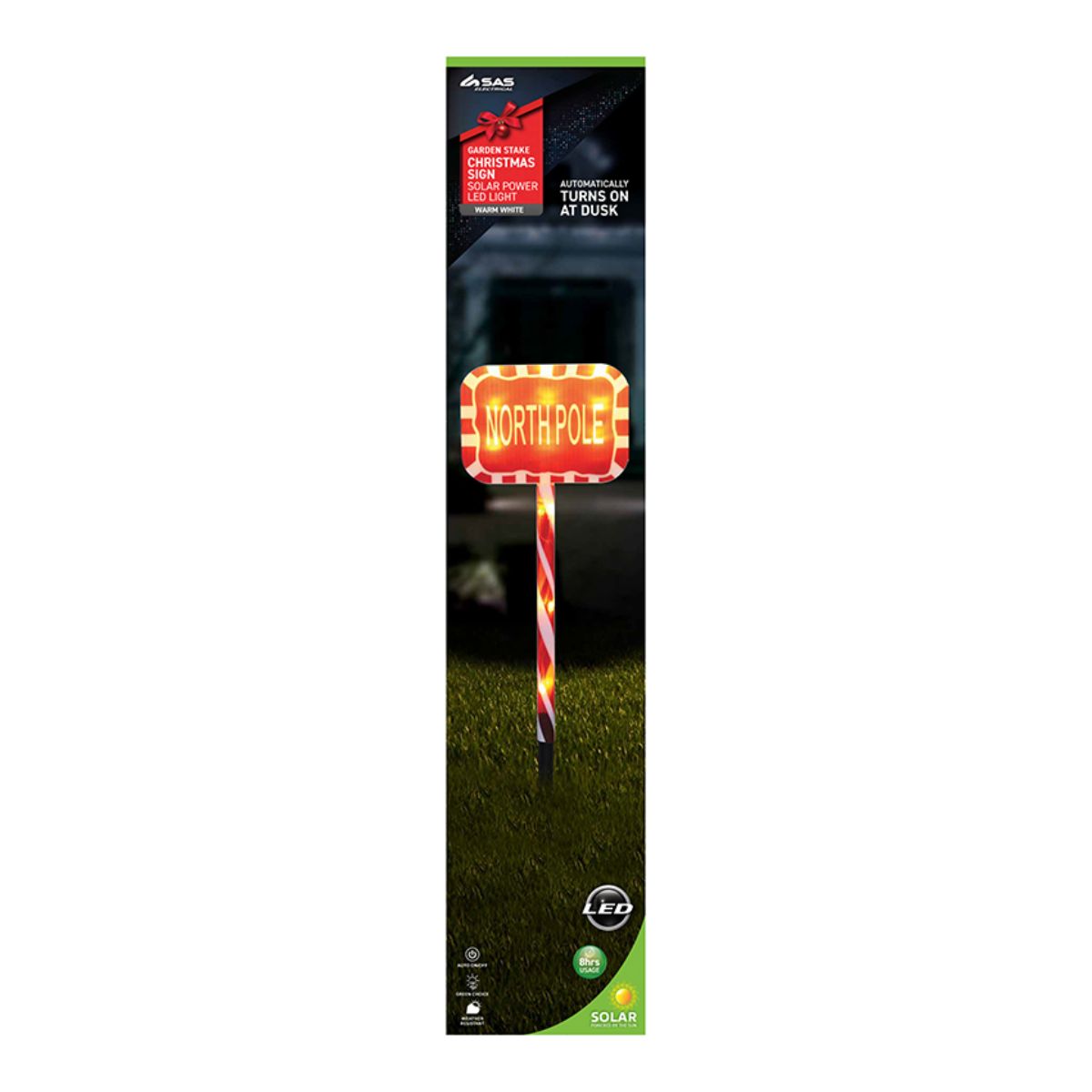 Stake Light Solar Christmas Sign with Candy Stripe Stake 12 LED 11cm x 15.5cm x 48cm Warm White 2
