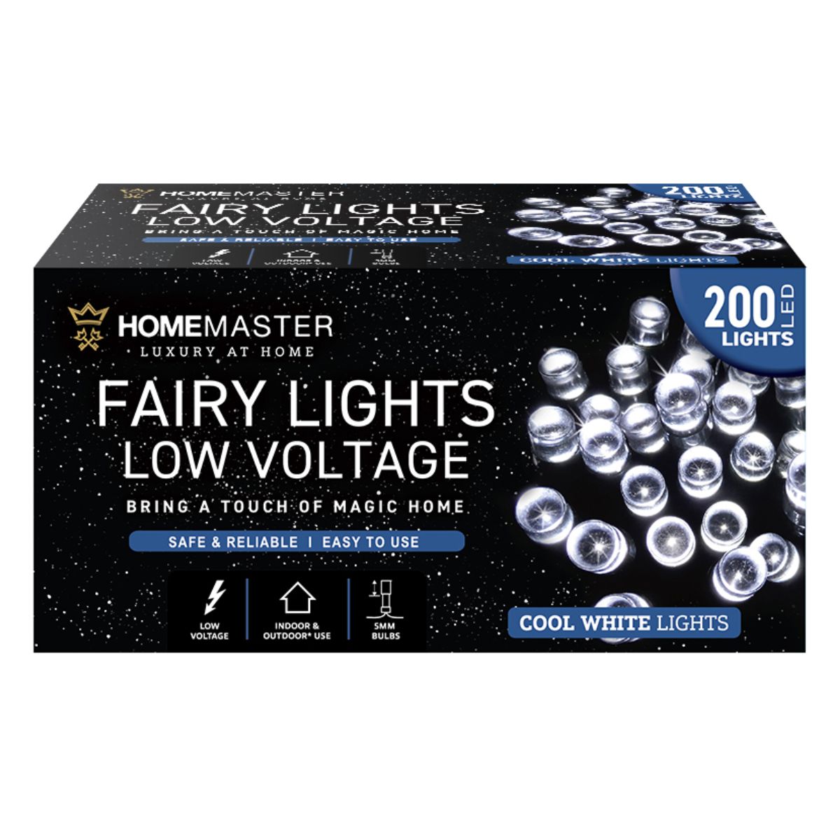 Fairy Light Low Voltage 200 LED 13.5m Total Length Cool White 8 Function