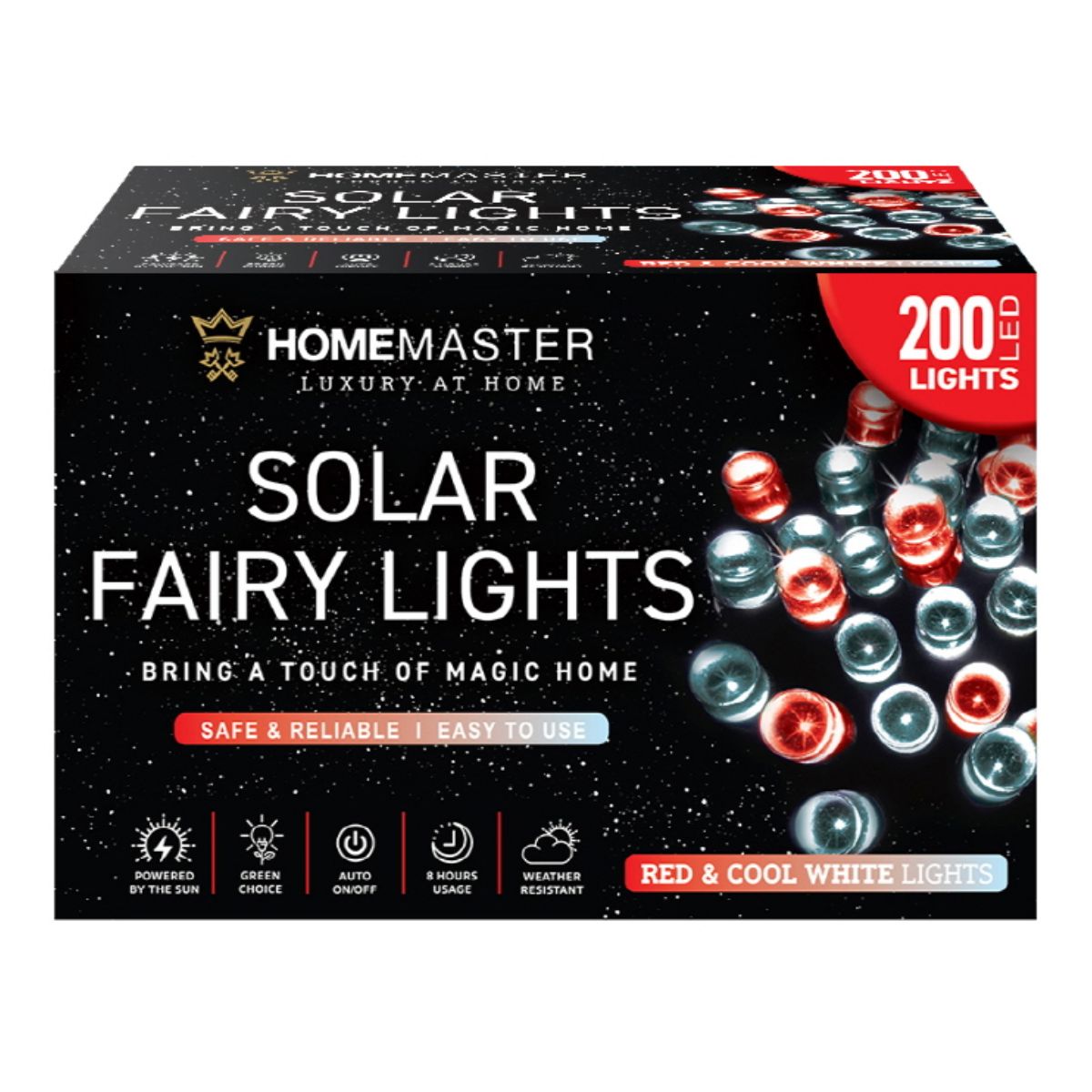 Fairy Light Solar 200 LED 13.5m Total Length Red & Cool White 2 Functions