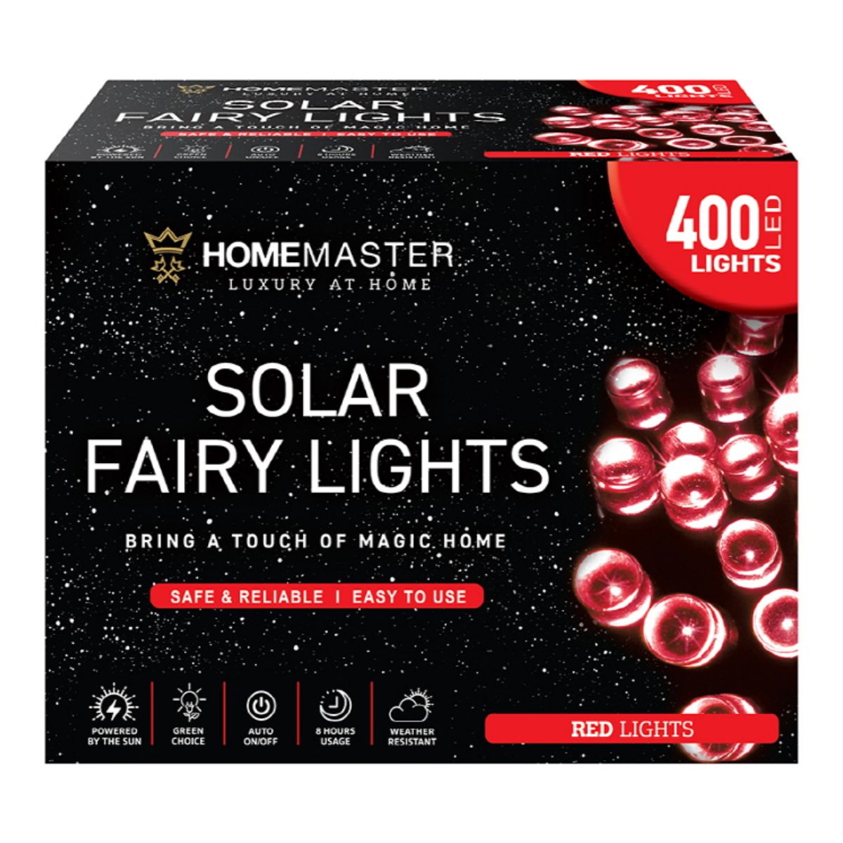 Fairy Light Solar 400 LED 25.5m Total Length Red 2 Functions