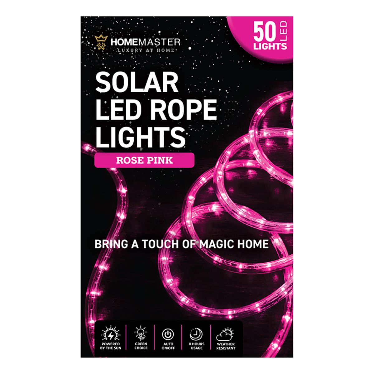 Rope Light Solar 50 LED 7m Total Length Pink 8 Functions