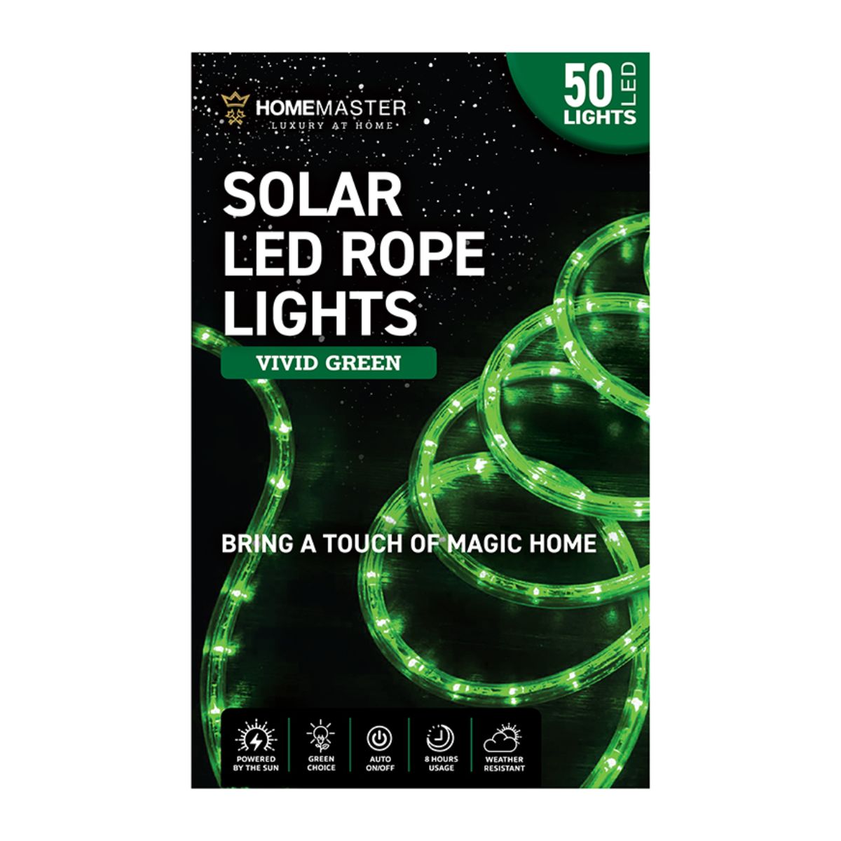 Rope Light Solar 50 LED 7m Total Length Green 8 Functions