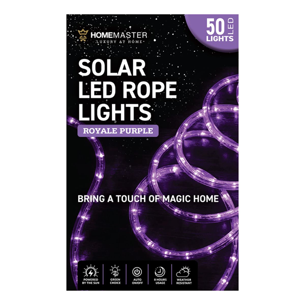 Rope Light Solar 50 LED 7m Total Length Purple 8 Functions