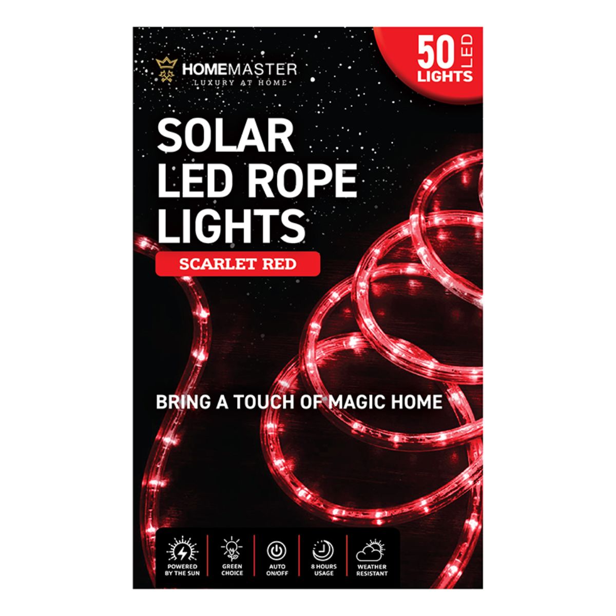 Rope Light Solar 50 LED 7m Total Length Red 8 Functions
