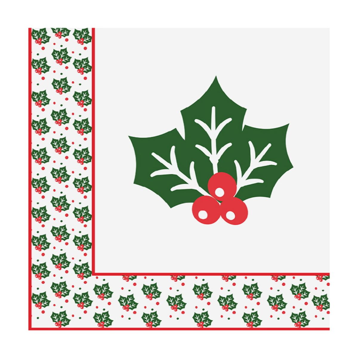 Christmas Paper Napkins Enviro Disposable 30pk 33cm X 33cm Holly Design