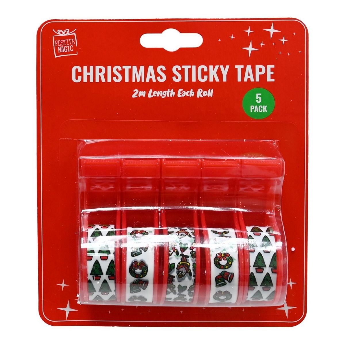 Christmas Sticky Tape with Dispenser 2m 5pk - affordable Christmas decoration NZ