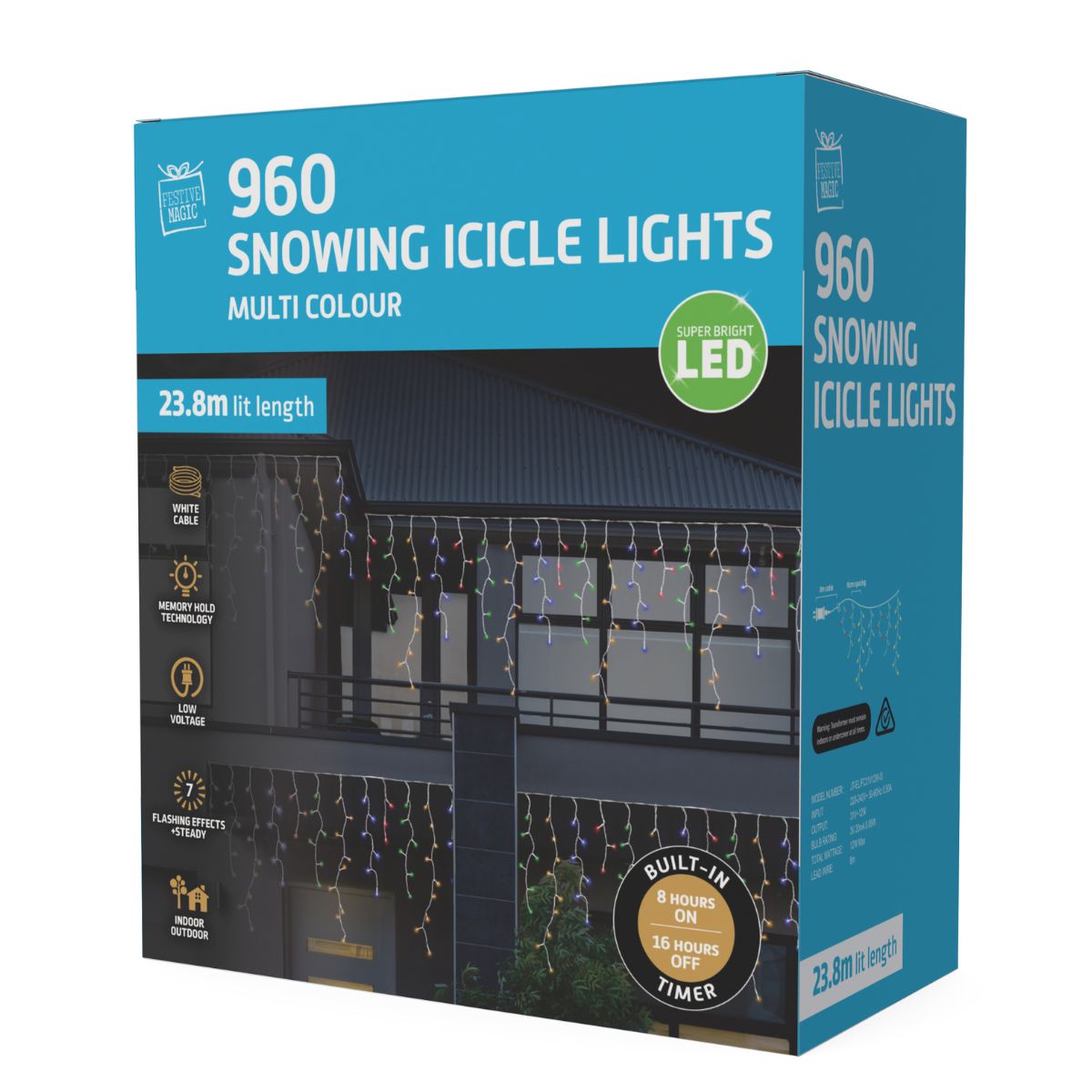LED Snowing Icicles Timer 960 Multi Colour