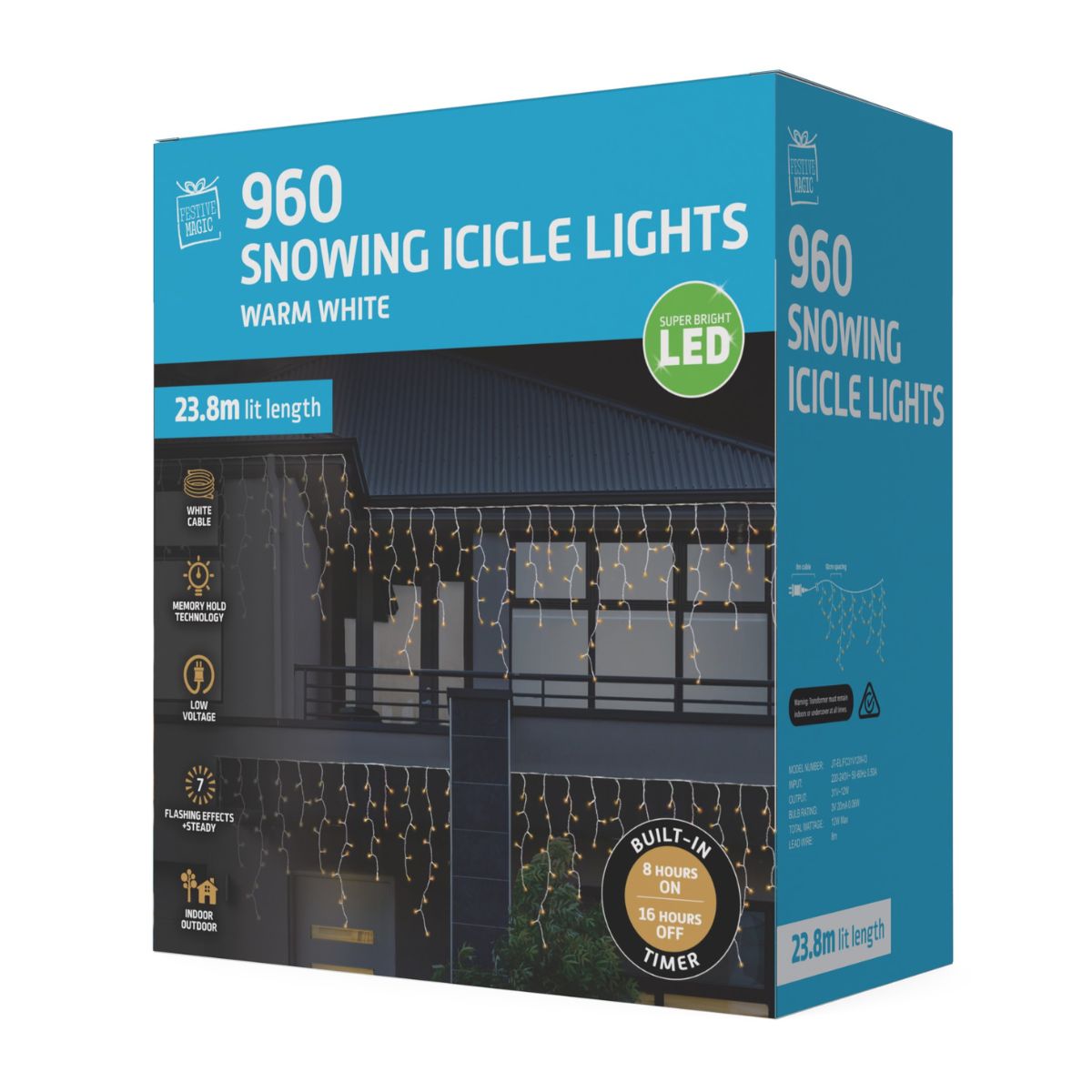 LED Snowing Icicles Timer 960 Warm White