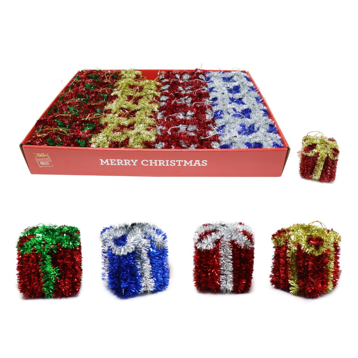 Christmas Tinsel Hanging Present Assorted