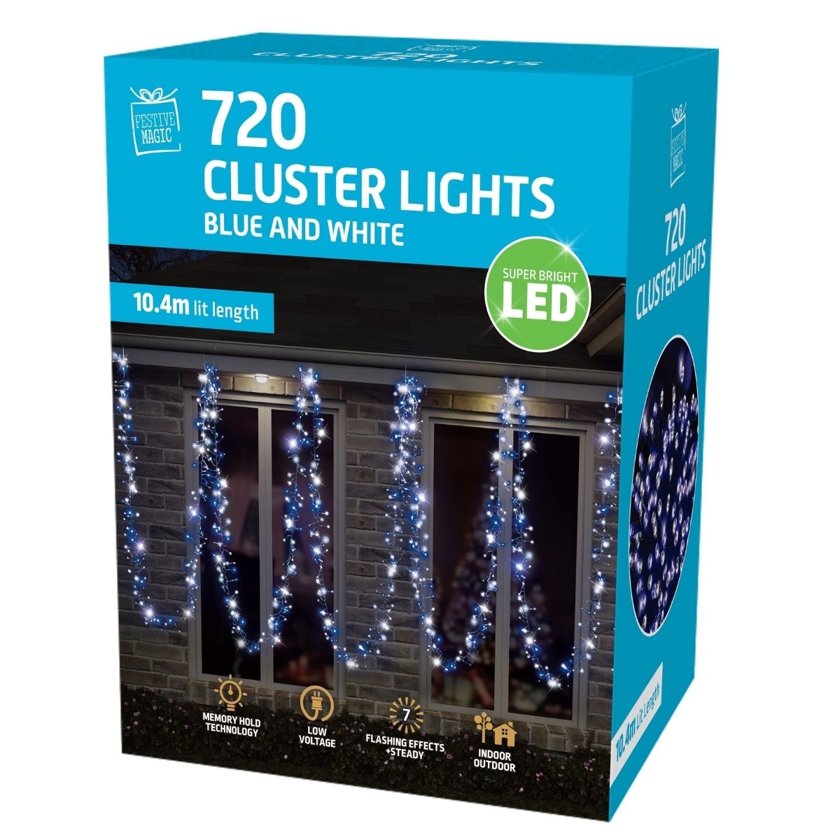 Christmas LED Cluster Lights 720 Blue-White - Christmas Collective NZ