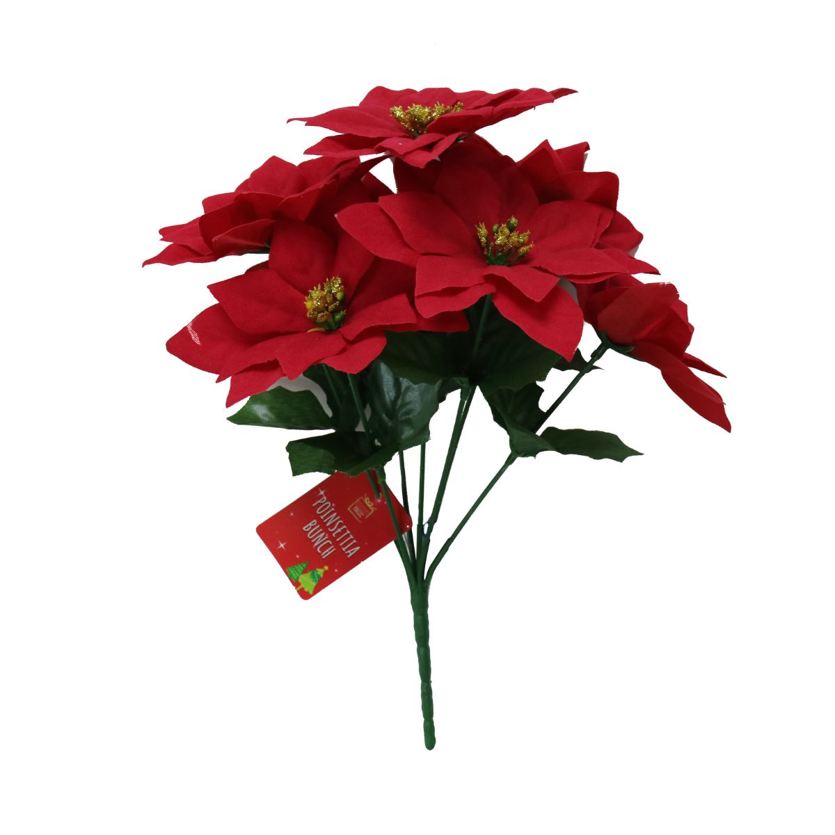 Christmas Poinsettia Bunch Flocked 7 Head 30cm