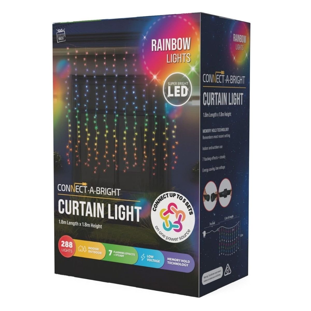 Christmas LED Rainbow Curtain 180x180cm Connectable - Christmas Collective NZ