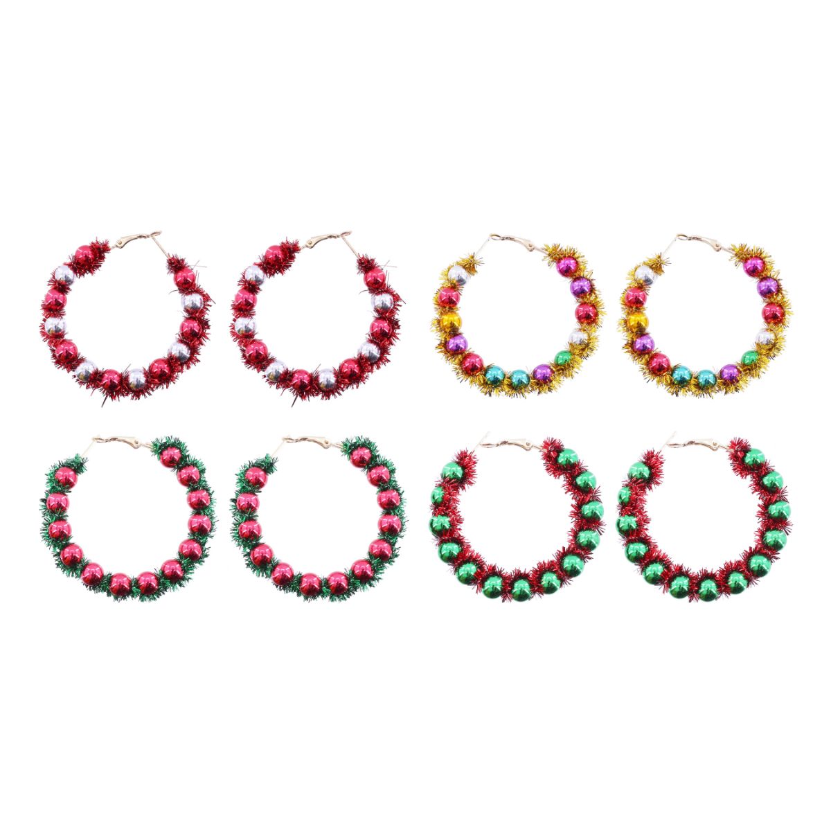 Christmas Tinsel Hoop Beaded Earrings Assorted