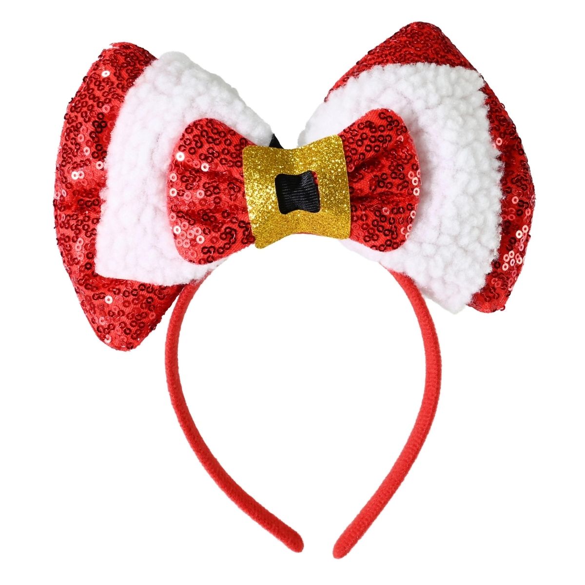 Christmas Headband Plush Sequins Triple Bow