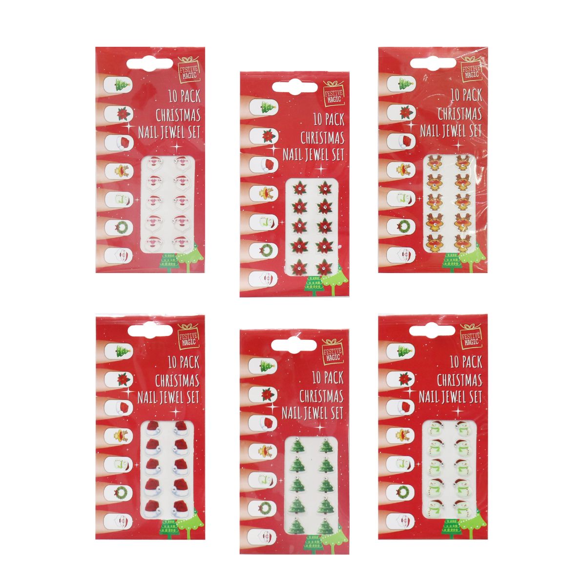 Christmas Nail Jewels 10pk Assorted