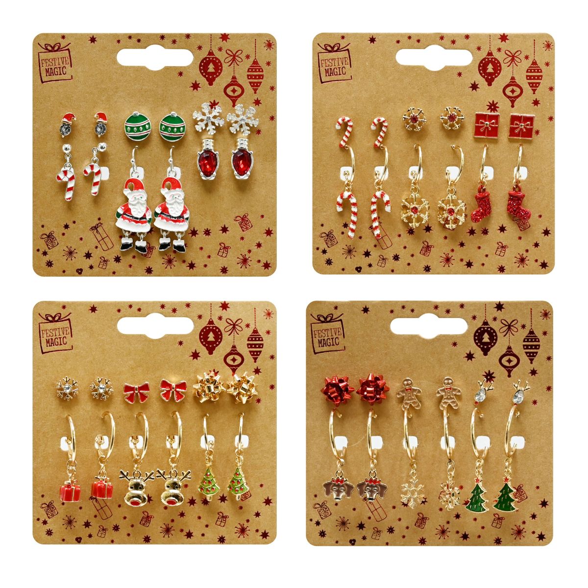 Christmas Earrings 6 Pack Assorted
