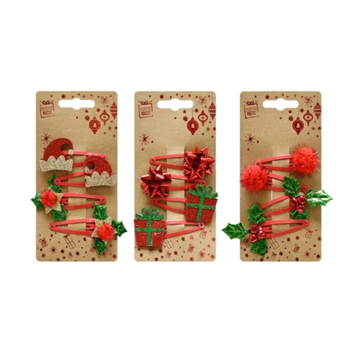 Hair Clip Red-Green Decoration 4pk Assorted