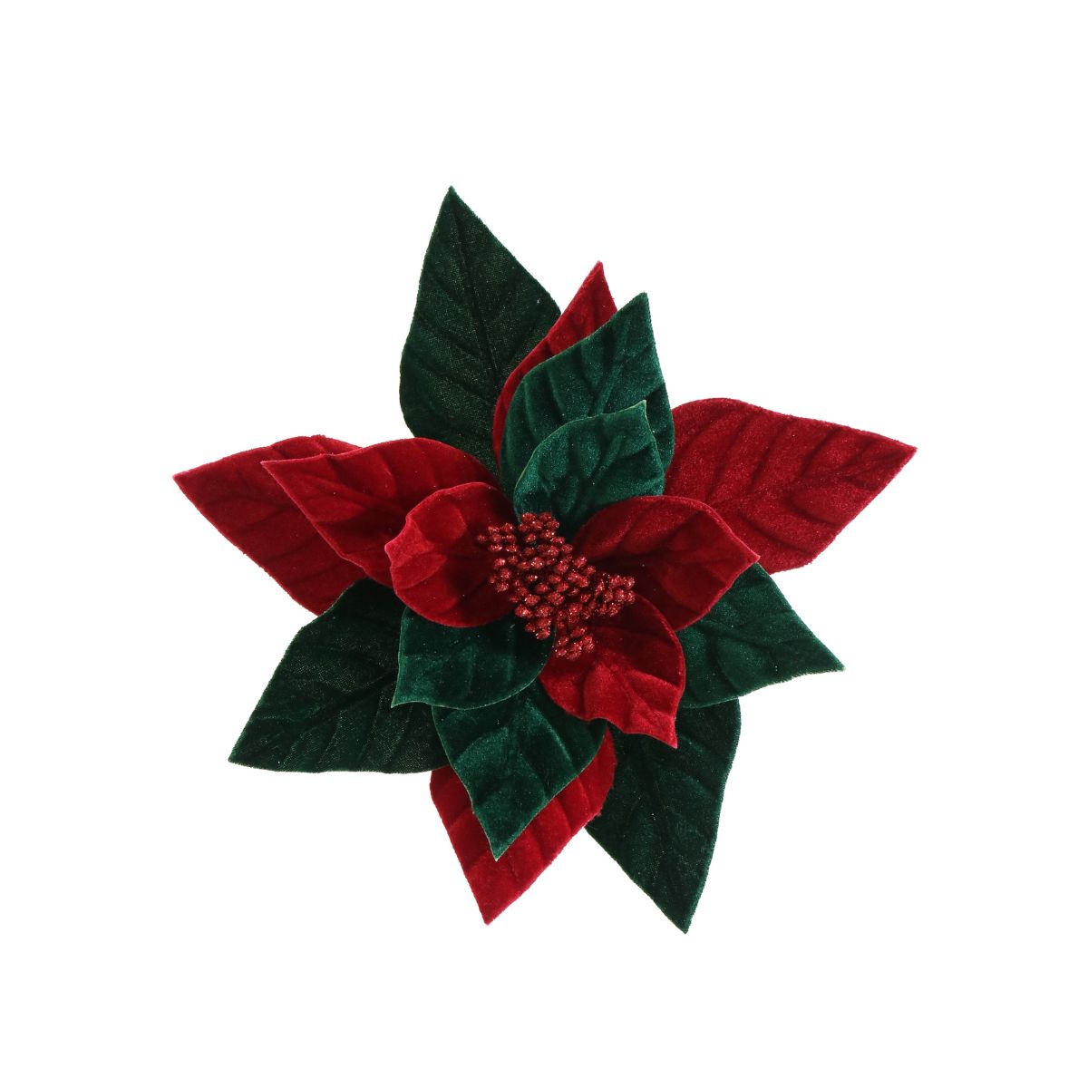 Christmas Traditional Velvet Poinsettia Stem