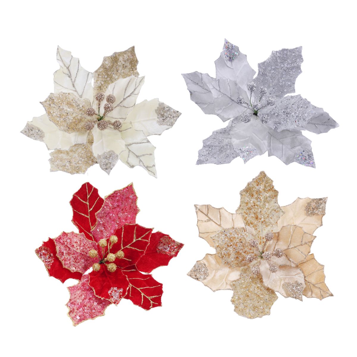 Christmas Luxury Poinsettia Beaded Clip Assorted