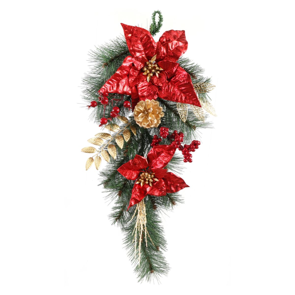 Christmas Poinsettia Decoration Hanger Red-Gold 60cm