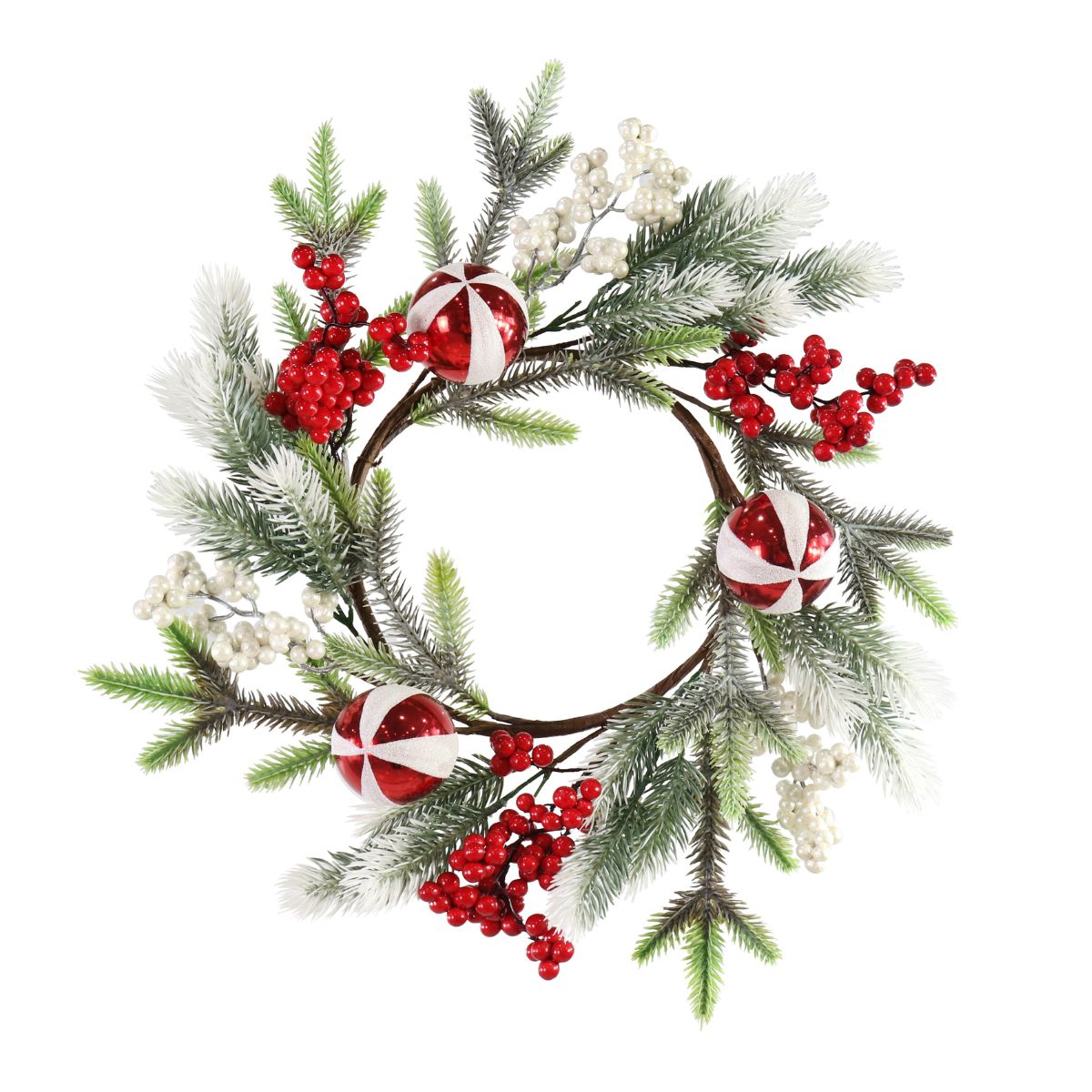 Christmas Pine Candycane Bauble Wreath 42cm