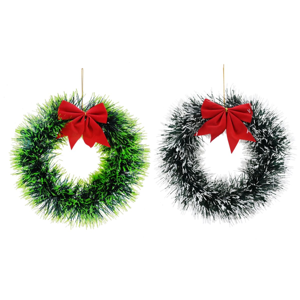 Christmas Tinsel Hanging Wreath 23cm Assorted