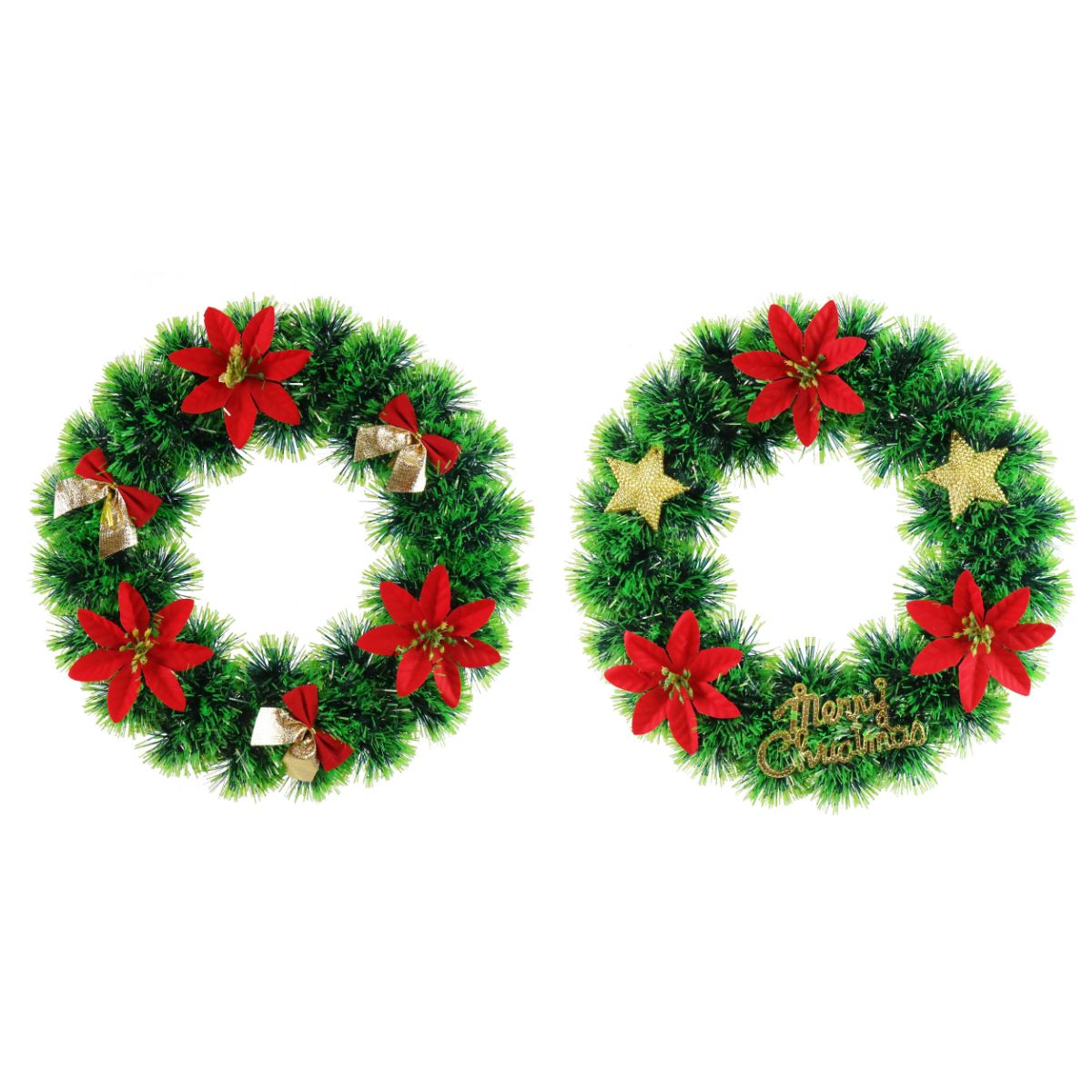 Christmas Tinsel Poinsettia Wreath 30cm Assorted