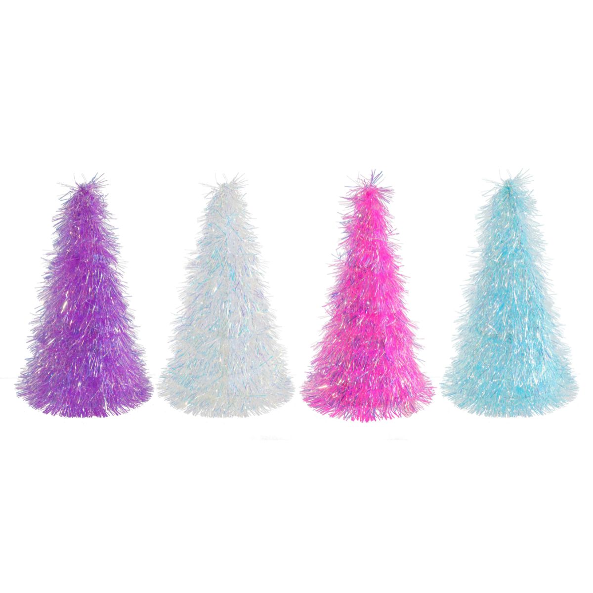 Christmas Tinsel Cone Tree Iridescent 26cm Assorted