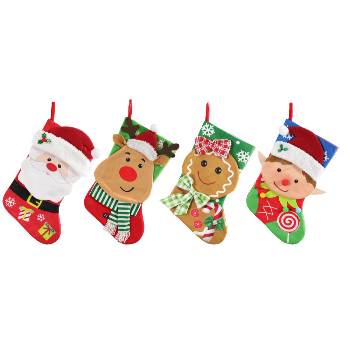 Christmas 3D Stocking Character Face Velveteen 46cm Assorted