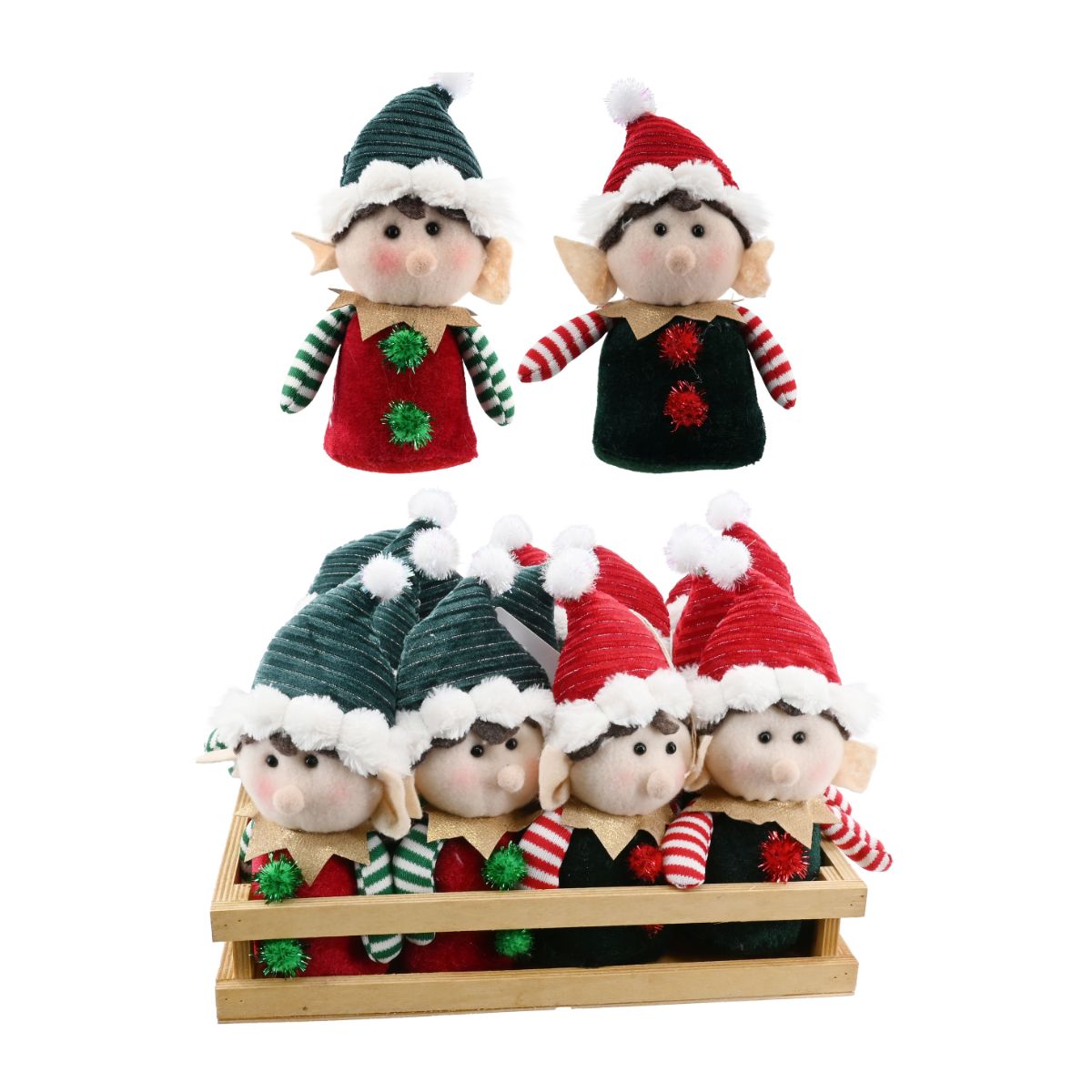Christmas Mini Elf Figurine Wood Tray Assorted