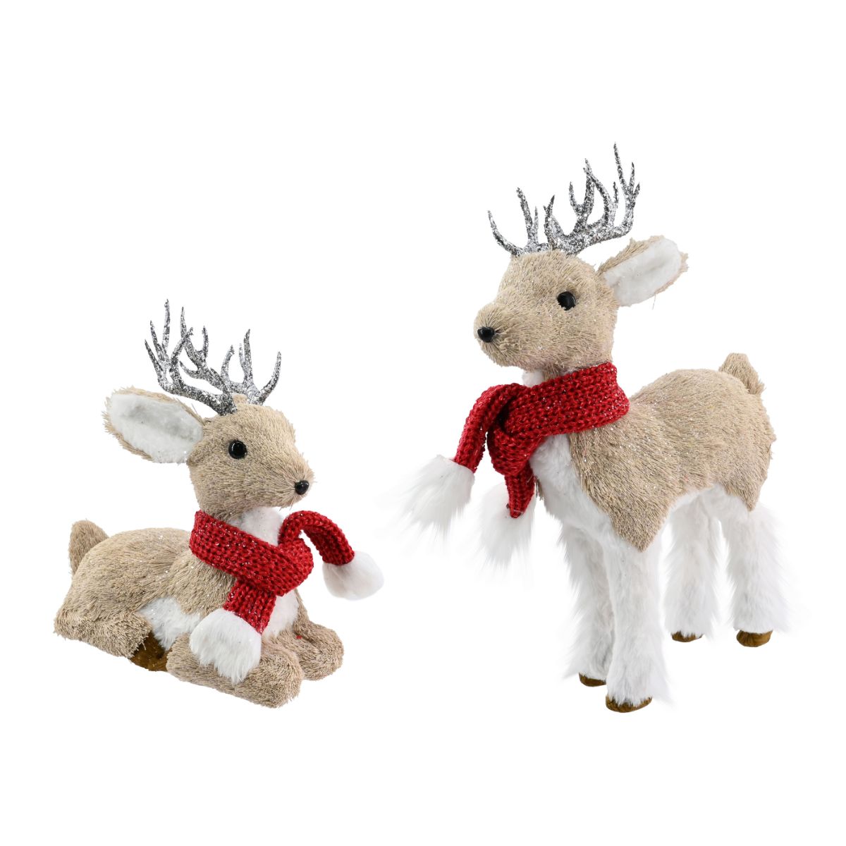 Christmas Poly-Fur Reindeer Silver Antler with Scarf Assorted