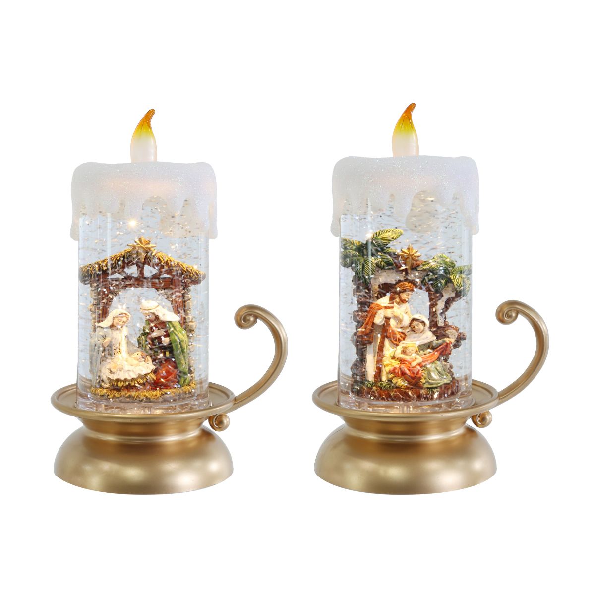 Glitter Swirl Candle Holder Nativity Timer Assorted