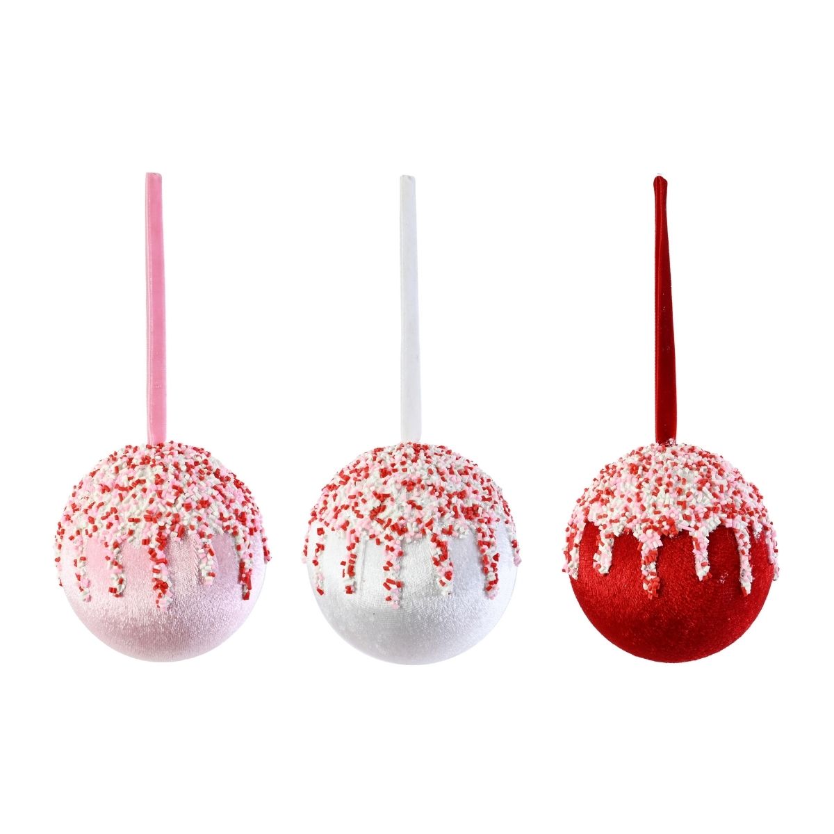 Christmas Peppermint Iced Velvet Bauble 10cm Assorted