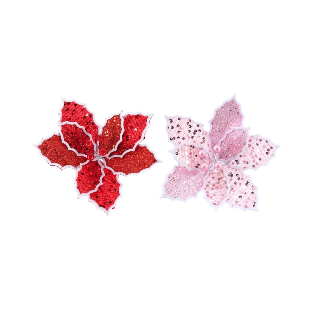 Christmas Poinsettia Glitter Sequins Stem Assorted