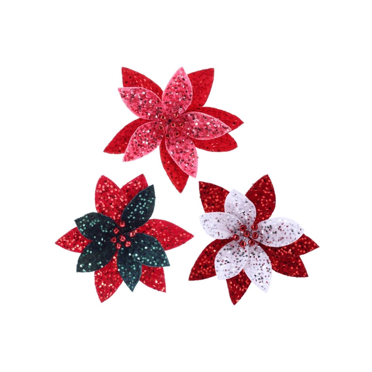 Christmas Poinsettia Velvet Sequins Clip Assorted